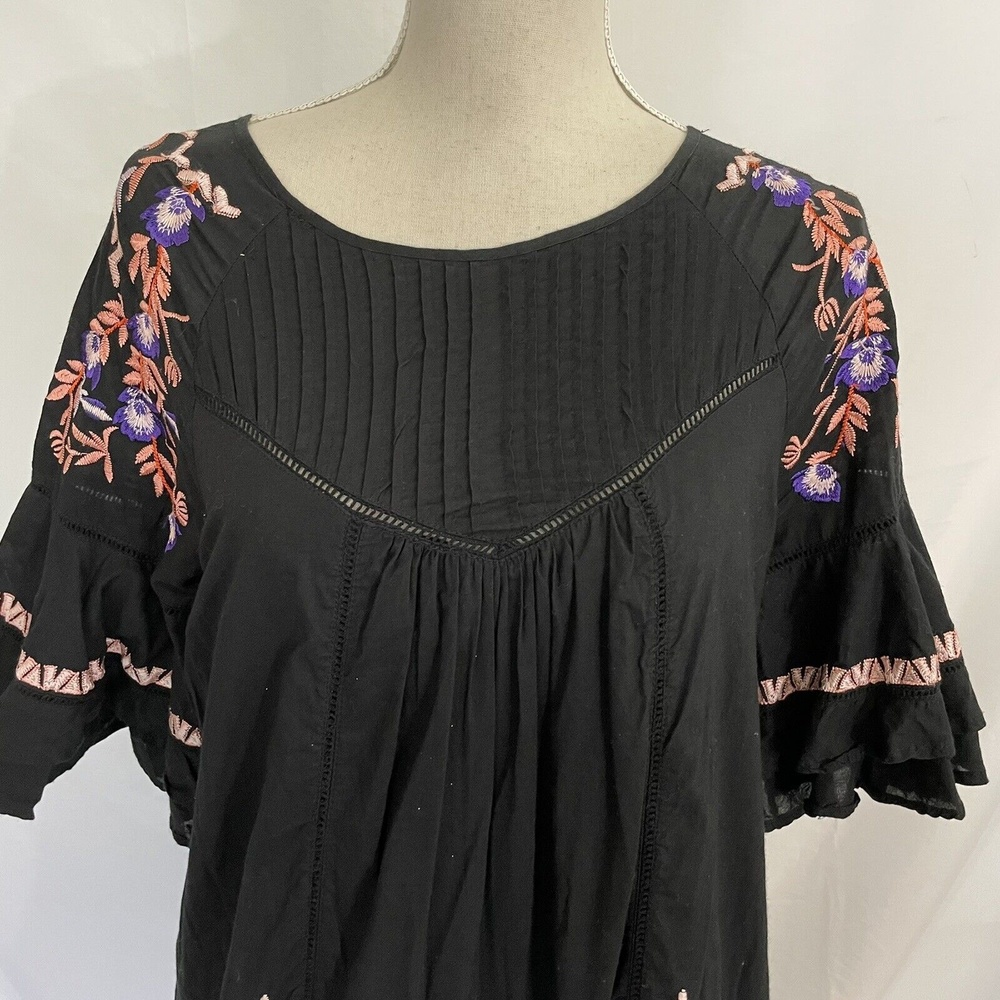 Free People Pavlo Ruffle Mini Dress Black Embroidered Size SMALL OB726410 - Picture 3 of 9